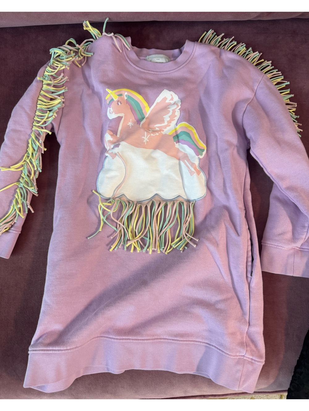 Stella McCartney Girls' Purple Unicorn Fringe Sweatshirt Dress